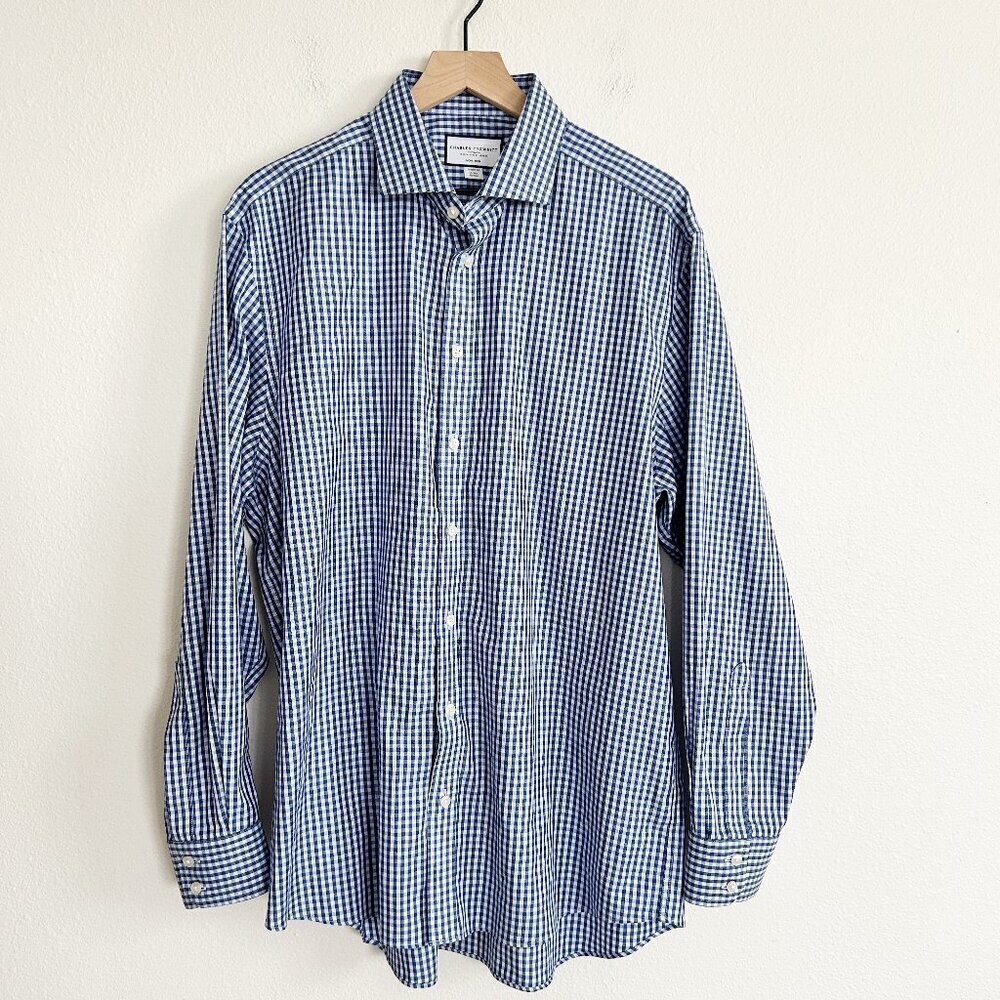 Charles Tyrwhitt Dress Shirt Mens 17 43 Blue Check Plaid Non Iron Classic Fit